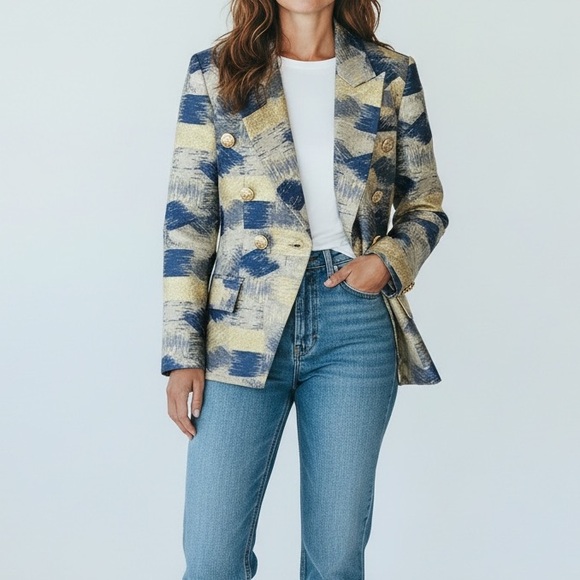 Blue Metallic Patchwork Jacket The Olmey - Picture 11 of 11